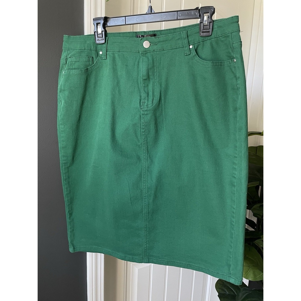 NWT Jupe De Abby The Skirt Boutique Green Denim Pencil Midi Skirt Modest Size XL
